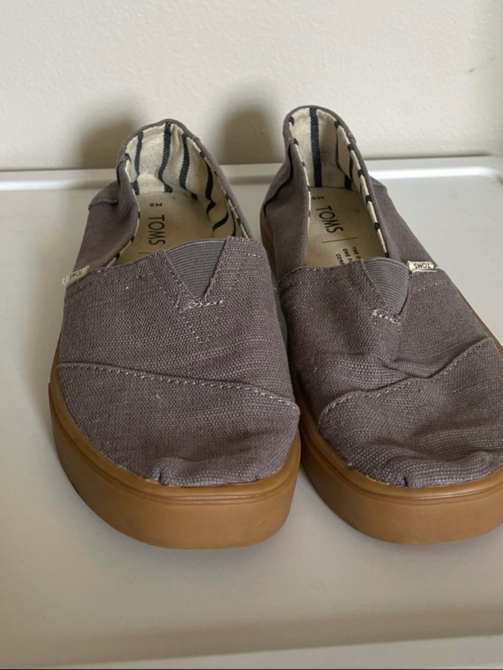 Toms Men's Taupe Canvas Slip-On Shoes with Gum Sole
